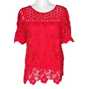 Vanessa Virginia Red Embellished Blouse with Short Sleeves Size XS (#2019)
